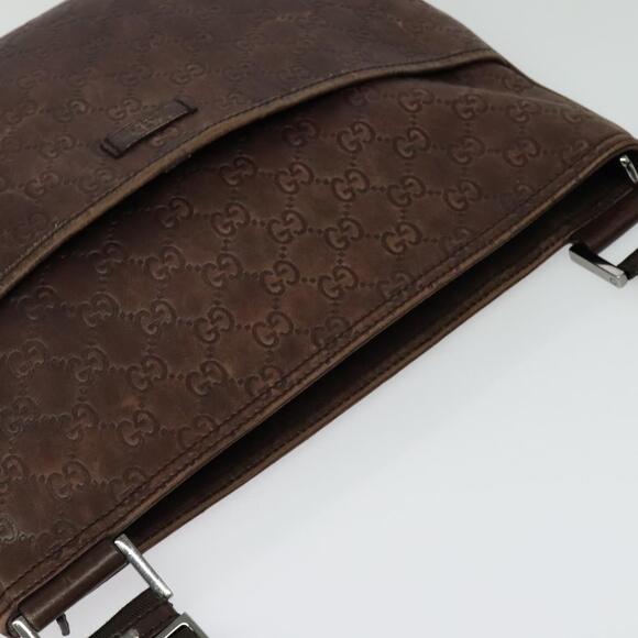 GUCCI GG Canvas Guccissima Shoulder Bag Leather Brown Silver - Picture 6 of 16